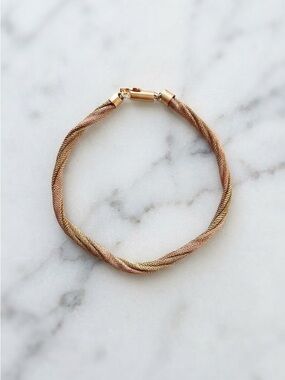 Vintage Jostens 14K Two-Tone Yellow & Rose Gold Twisted Mesh Bracelet 7.5” 11.6g